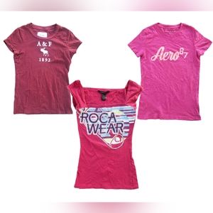 Shirt bundle size medium Abercrombie & Fitch, Aeropostale, and Rocawear.